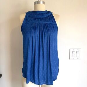 Anthropologie Maeve Clovis Pleated Sleeveless High Neck Blouse-Royal Blue-Size 2